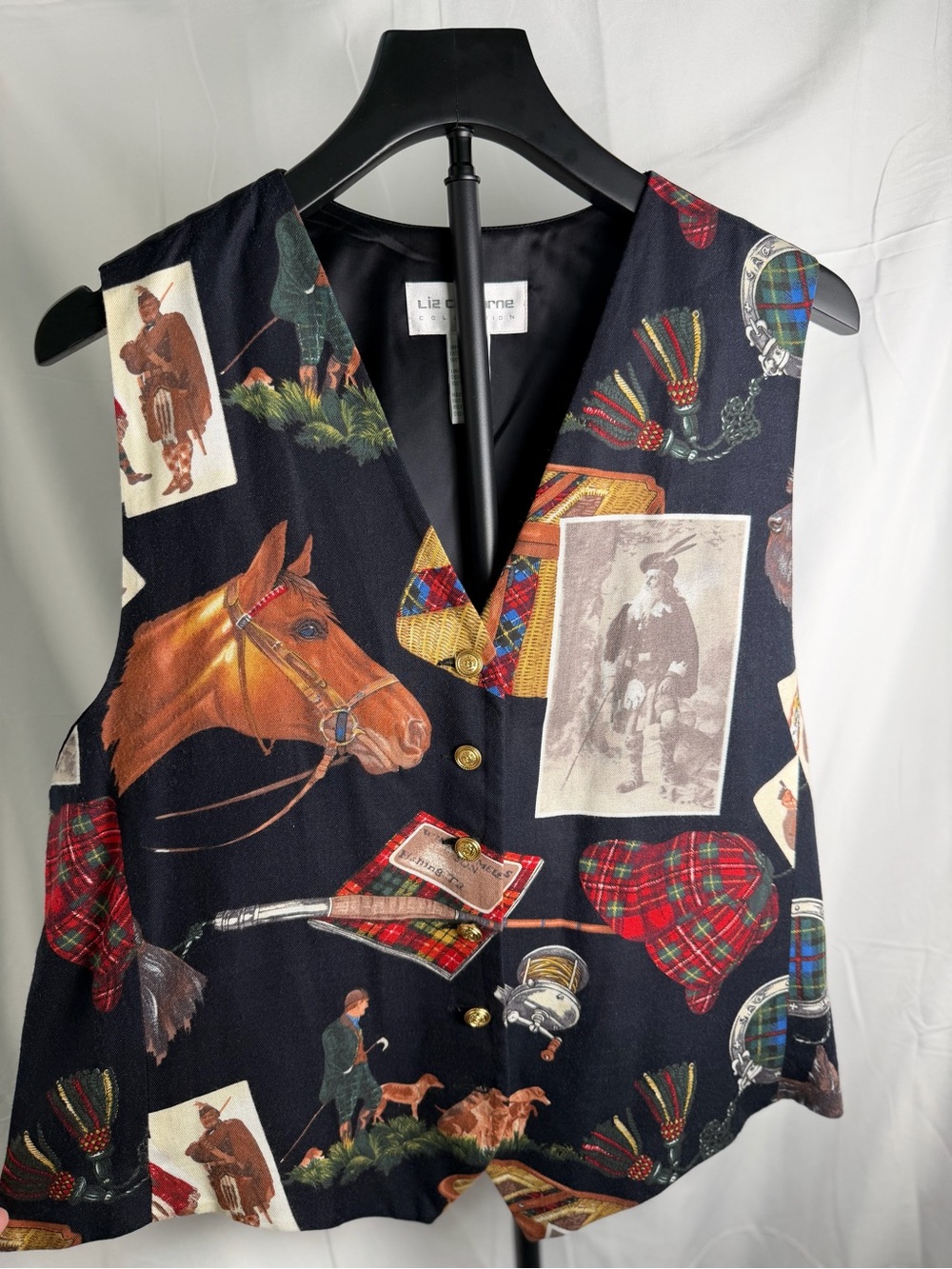 Vintage Liz Claiborne Equestrian Horse Plaid Vest Women’s Size 16 XL